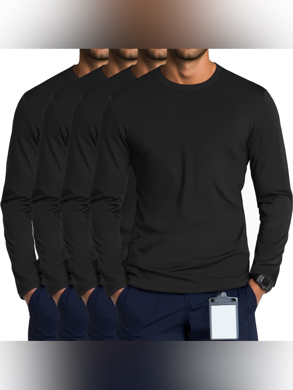 4 Pack High Quality Men's Long Sleeve Stretchy Shirts Black XX-Large